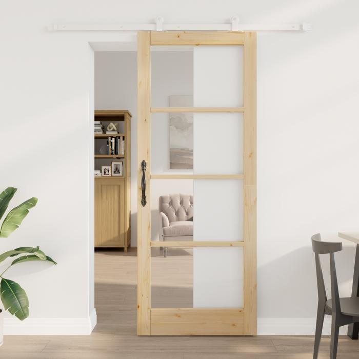 vidaXL Sliding Door with 'ORKDAL' Hardware Kit Solid Wood & Glass 3332055