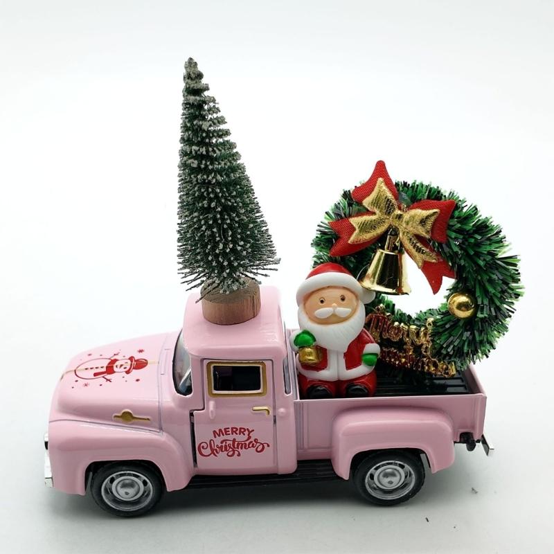 Christmas Farmhouse Truck Decors Metal Farm Pickup Truck Decors with Wreath/Tree Table Centerpieces Home Decoration