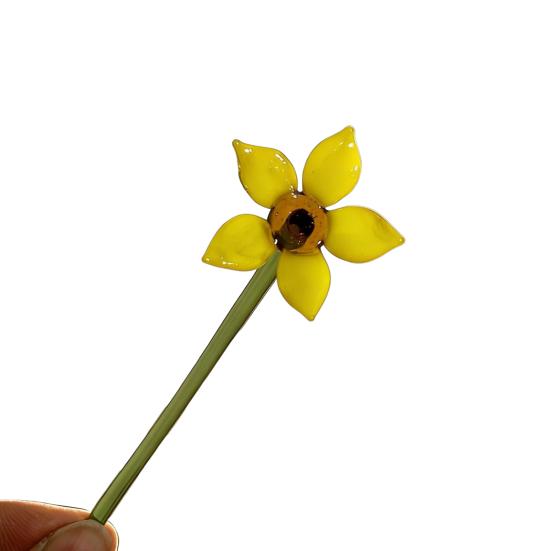 Yousheng Mini Glass Flower Figurine Handmade Faux Crystal Transparent Flower Bouquet Collectible Hand Blown Table Ornament for Mother's Day Birthday