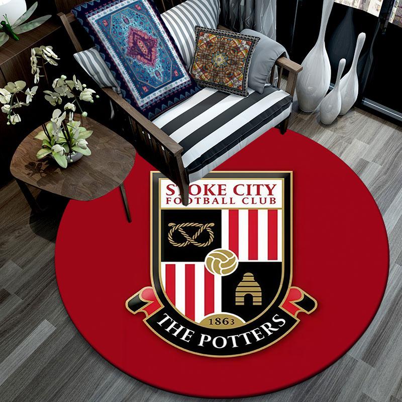 Stoke City FC Printed Round Rug, Non Slip Washable Circular Carpet For Living Room Bedroom Playroom, Sports Fan Decor, Holiday Birthday Gift