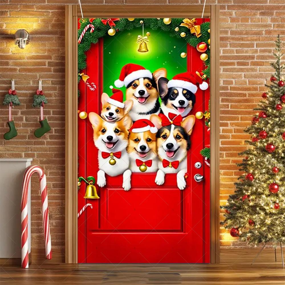 Cartoon Pet New Year Christmas Party Decorations Cat Dog Theme Door Covers Background Supplies Xmas Tree Photography Backdrop