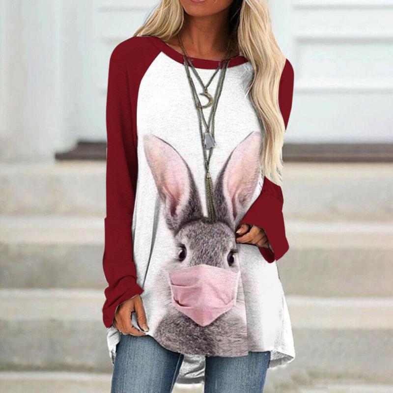 New Cute Rabbit 3D Print Long Sleeve T-Shirts Women's Casual Fashion Vintage T Shirt Oversized Streetwear Female Girls Tees Tops