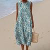 Summer European and American women's new sleeveless seaside vacation D printing dress