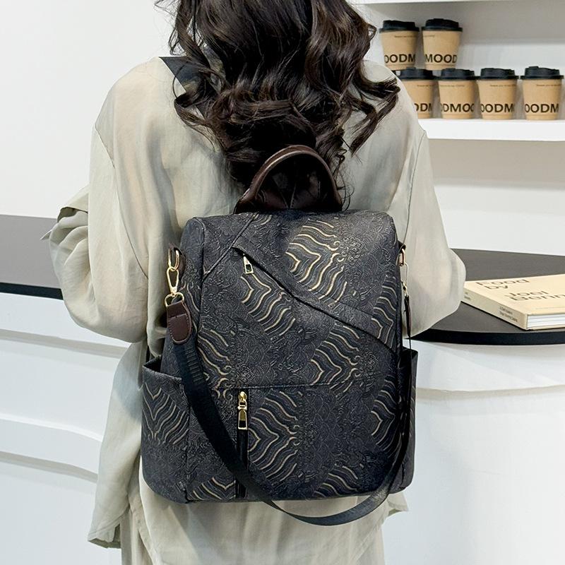 Multifunctional Anti-Theft Women Backpack Large Capacity Printed Student Commuter School Bag Fashionable Versatile Shoulder Bag