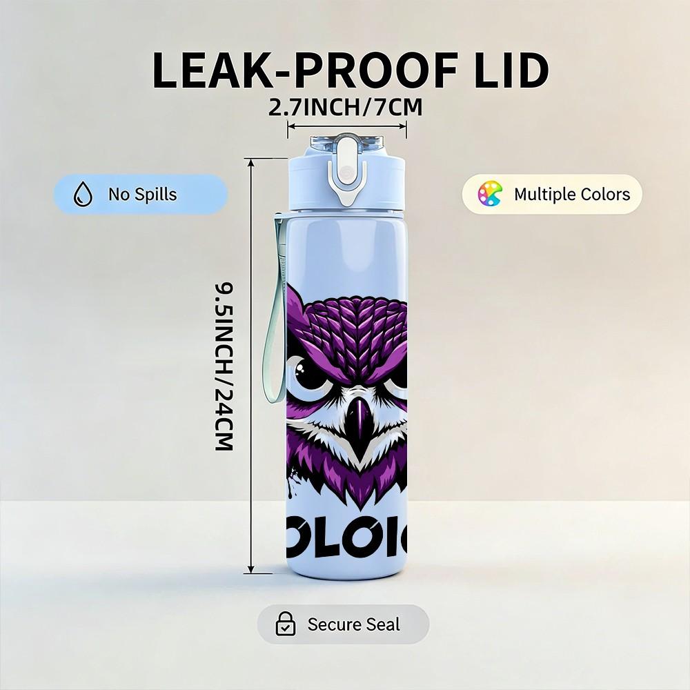 1PC Cool Dark Owl Graphic Print 750ml Color Plastic Sports Water Bottle Leakproof Flip Straw Lid Suitable for Sports Office Home Use