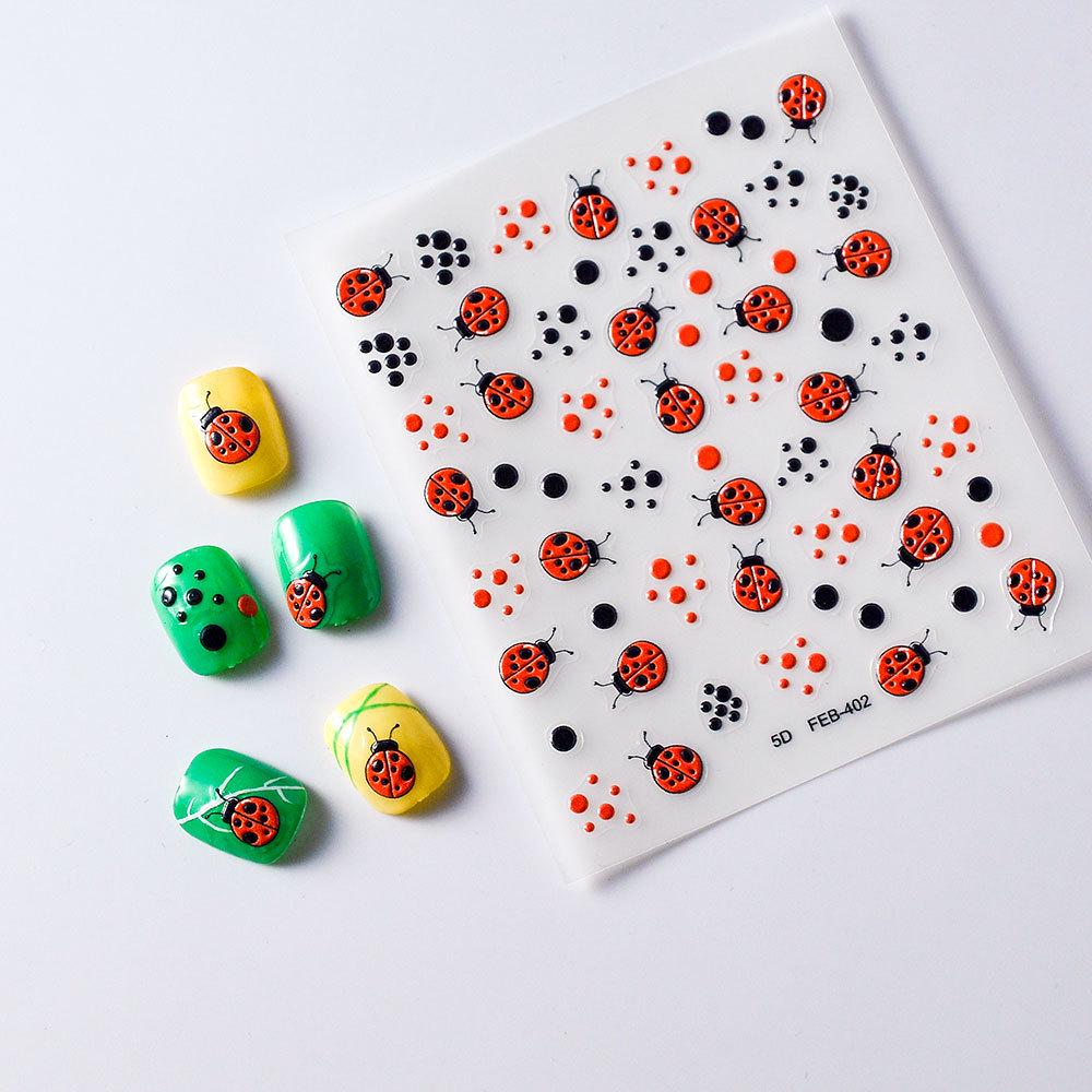 Polka Dot Ladybug 3D Nail Stickers - Waterproof & Self-Adhesive, Mix & Match
