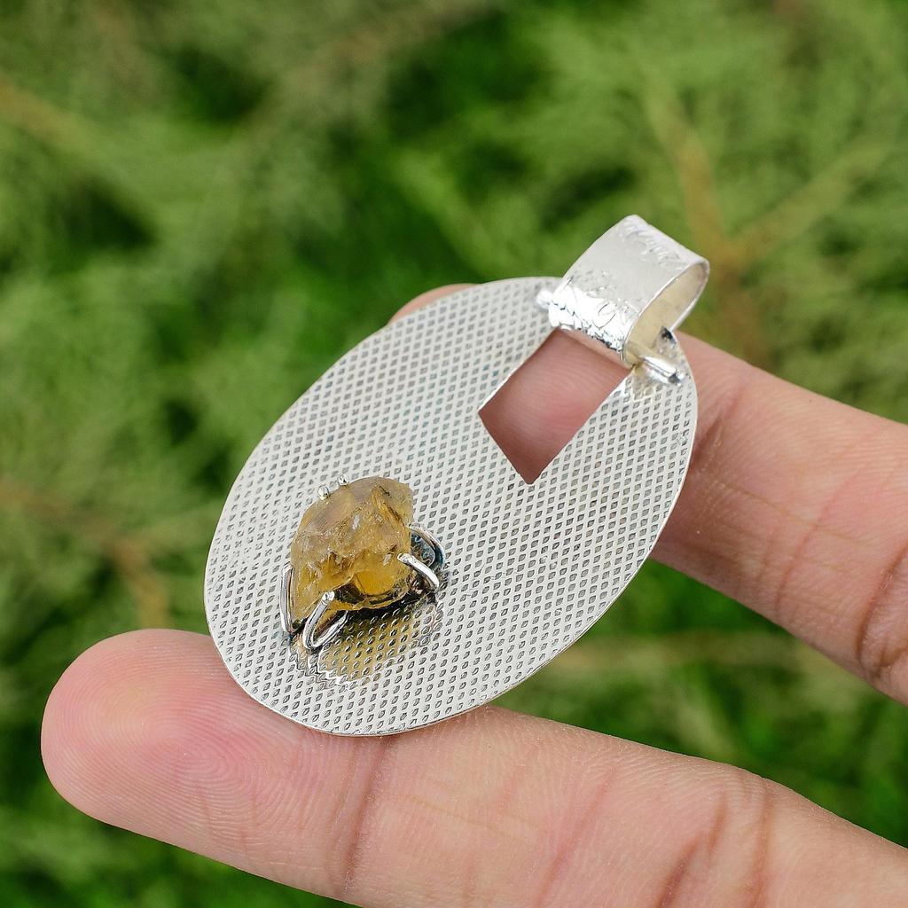 Daughters Day Sale Citrine Rough Gemstone 925 Sterling Silver Pendant Jewelry