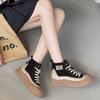 Spring New First-layer Cowhide Thick-soled Color Matching Retro One-pedal High-top Shoes Versatile Casual Sports Board Shoes