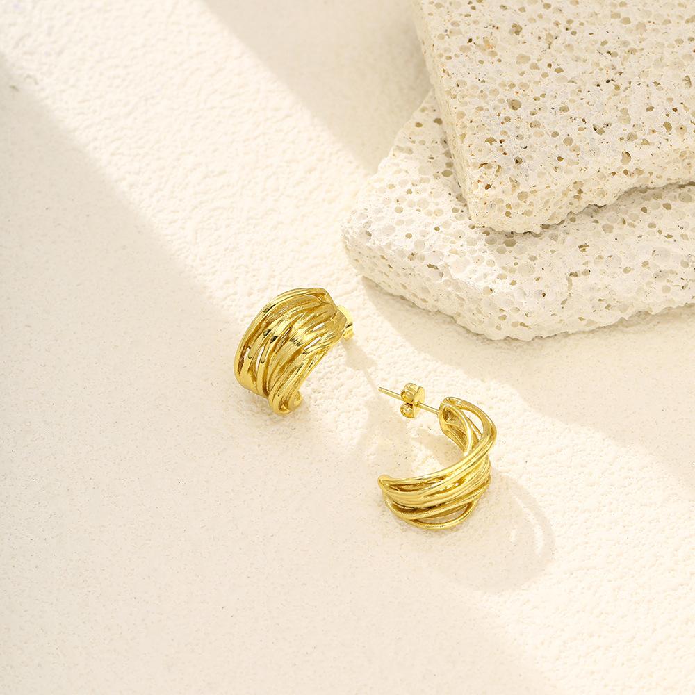 Metal Wind Light Luxury Earrings Trendy Retro Temperament Stainless Steel Geometric Stud Earrings Women'S Exaggerated Niche Earrings