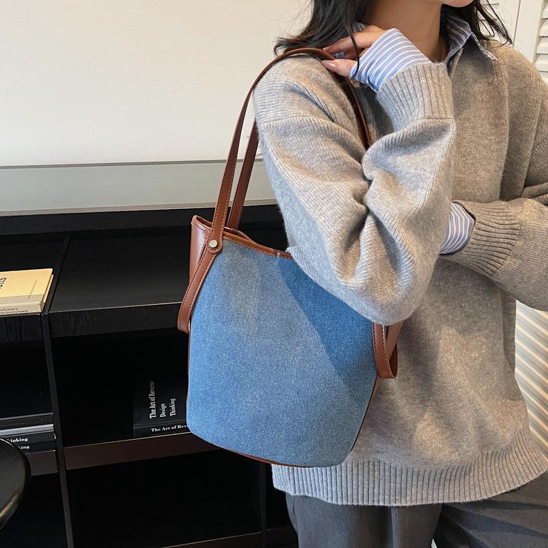 Denim Bag Women's Large-capacity New Autumn and Winter Versatile Shoulder Bag Popular Bucket Bag