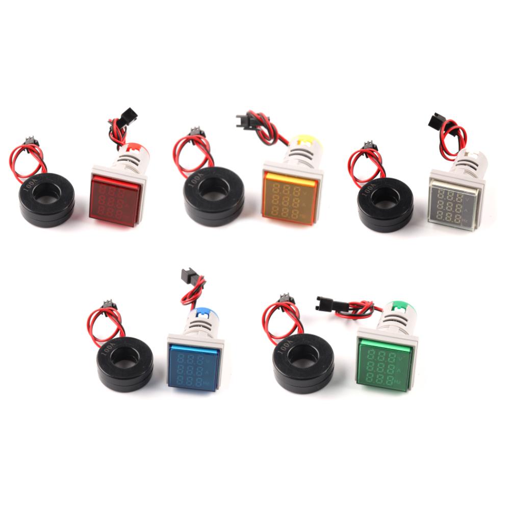 Square Digital Voltmeter Ammeter Hertz  22mm AC50-500V 0-100A 0-99Hz Amp Volt Hertz Voltage Tester Meter LED Pilot Lamp Light