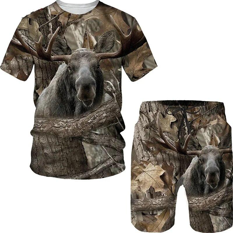 Tier Wildschwein Fuchs 3D Druck Camouflage Jagd T-Shirt Sets Mode männer Rundhals Trainingsanzug Übergroßen Pullover Männer Kleidung