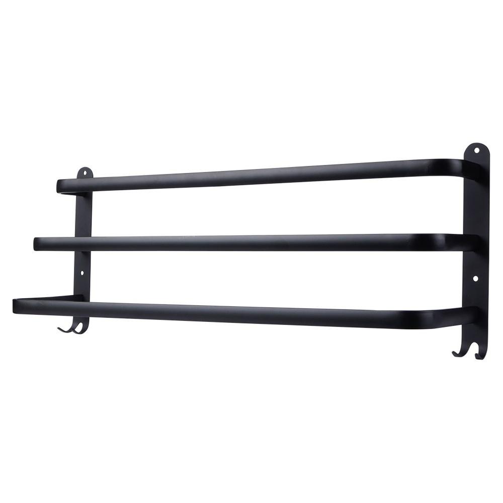 Badezimmer Wand-Handtuchhalter, Metall, Schwarz + Haken, 60 cm