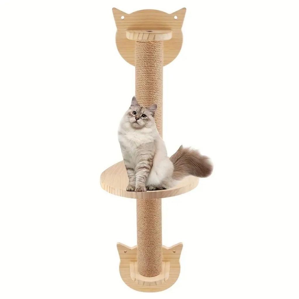 Wooden Sisal Rope Kitten Scratcher Tree Thicker Columns for Large Cats Wall Mounted Cat Scratching Post Wall Pet Furniture