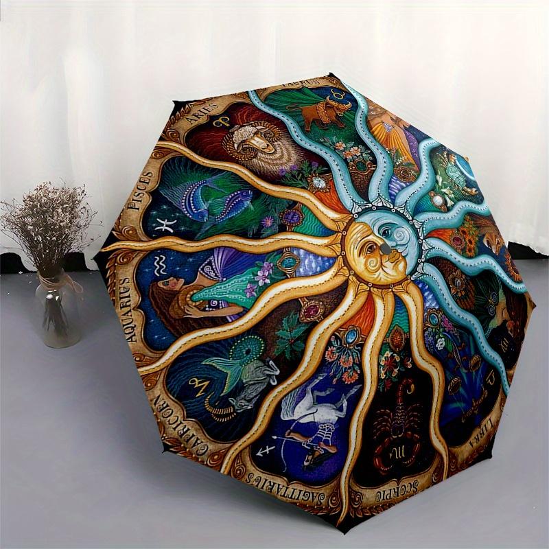 Zodiac Mandala Wall Art: Celestial Harmony DecorUmbrella, Portable 3-Fold Umbrella for Men & Women,Christmas Gift ES82