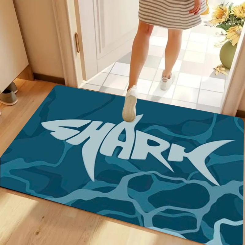 

Door Mat Minimalist Blue Shark Letter Print Area Rug Laundry Living Room Kitchen Bedroom Entrance Mat Beach House Decor 40cm x 60cm