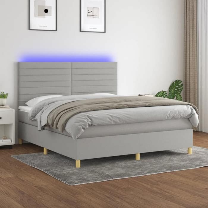 VidaXL Slatted Bed Base with Mattress and LED, Upholstered Bed, Double Bed, Adult Bed for Interior Bedroom, 3135525