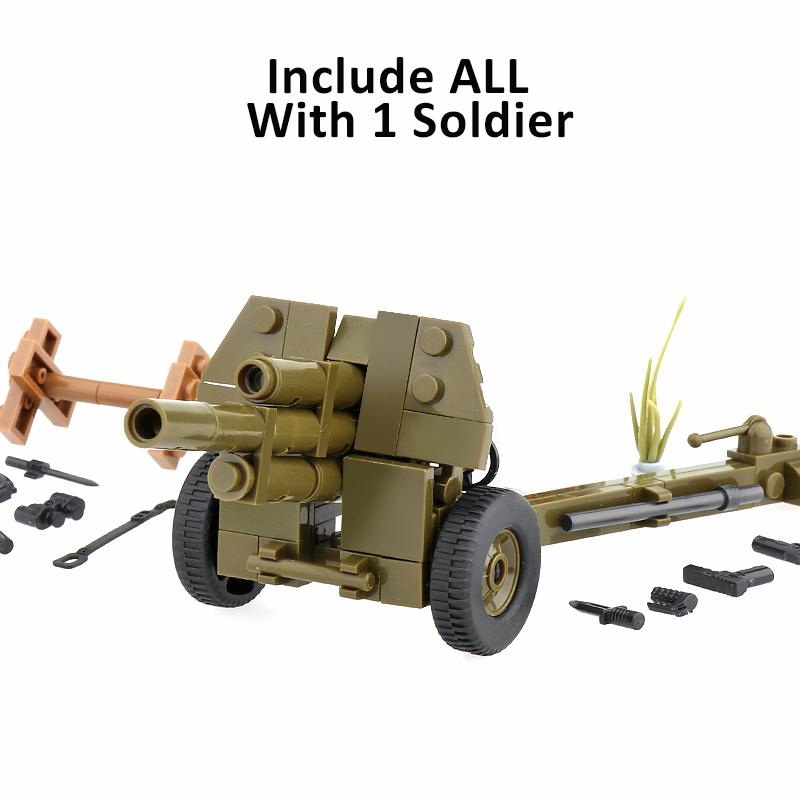 WW2 German Soviet Military Weapons Building Blocks Army Soldier Figure Anti-tank Gun Cannon Shell Parts Bricks Toys For Children