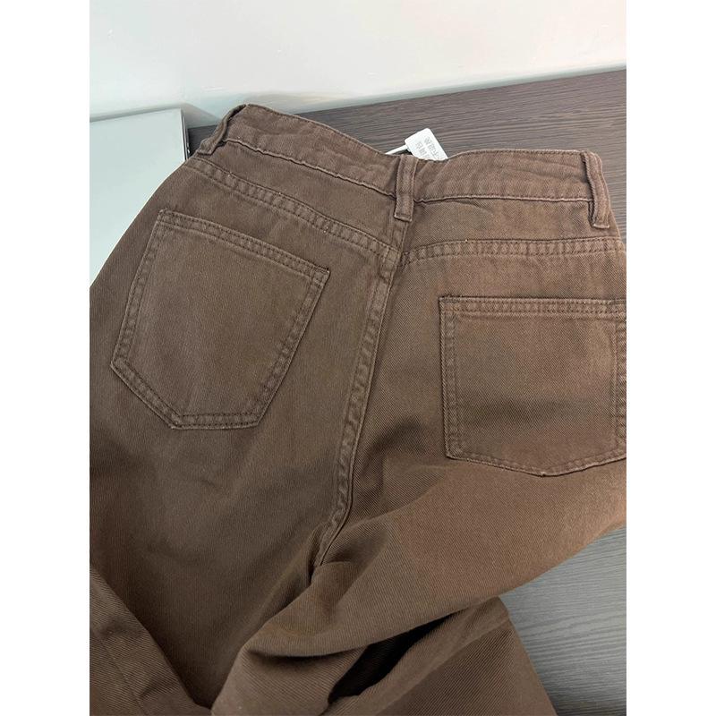 Plus Size Retro High Waist Straight Leg Jeans - Women's Autumn Slimming Wide Leg Pants