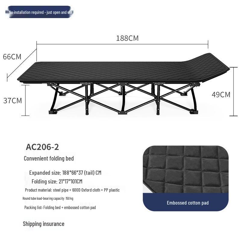 Compact Foldable Bed for Office, Camping, Outdoors - Stainless Steel, Portable, Free Shipping