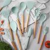 12pcs Set of Multi-color Silicone Wooden Handle Kitchenware Set Non Stick Pot Spatula and Spoon Cooking Utensils, Heat-resistant