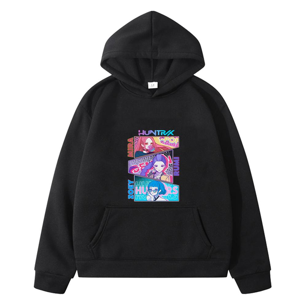 

kpop охотники на демонов принт осенние худи флисовая толстовка y2k sudadera куртка мультяшный пуловер аниме худи детская одежда для девочек 160 чёрный