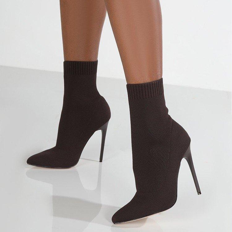 

Эластичные вязаные тонкие носки-ботинки большого размера, женские осенне-зимние новые эластичные остроносые женские ботинки на высоком каблуке 43 чёрный