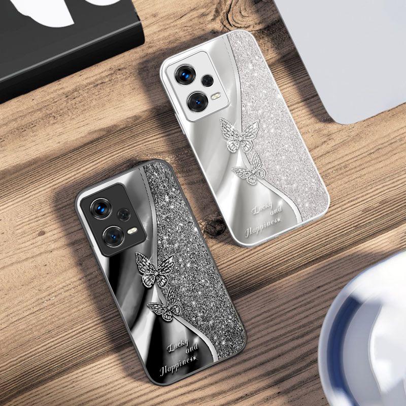 Golden Butterfly For Xiaomi 14 Ultra 13 Lite Redmi Note 13 11 Pro 12 Plus Poco X6 3 Pro F4 6 GT Tempered Glass Phone Case