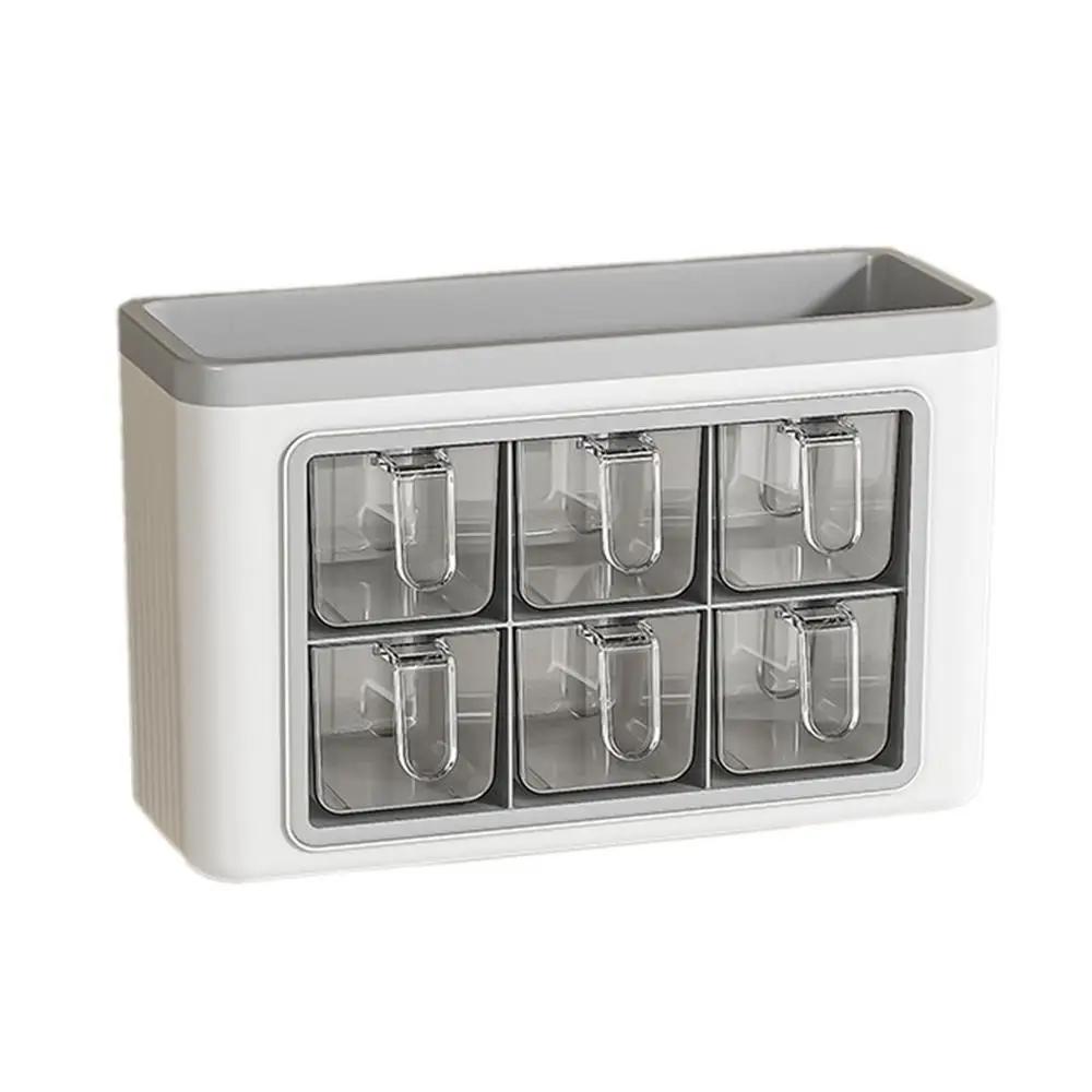 

Подставки для специй с 6 отделениями, бытовой контейнер без сверления, прозрачная банка для приправ с ложкой и крышкой для соли, перца, паприки белый