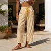 Summer Pants, Casual Wide Leg Trousers for Women, Elastic Drawstring Waist Long Trousers with Striped Print, for Everyday Wear