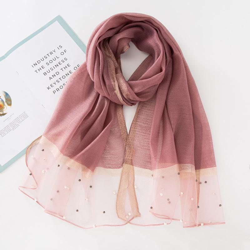 Luxury Pearl Long Scarf Shawl For Women Muslim Modal Hijab Thin Plain Scarf Big Size Headscarf Islamic Turban Headband 70*200Cm