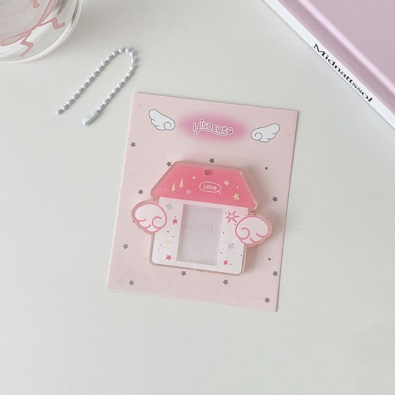 Korean Ins Style Y2K Wing House Hard Card Folder Brick Acrylic For 1Inch Id Photo Storage Display Pendant Keychain Ornaments