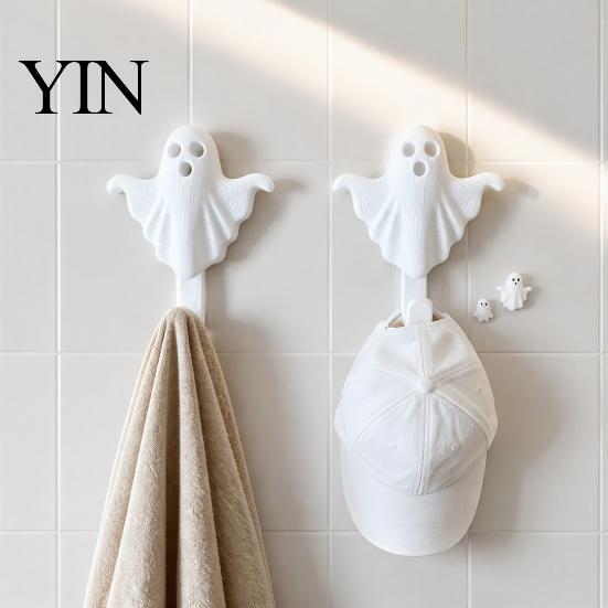 Minimalist White Hook 2Pcs 3D Printed Halloween Ghost Wall Hook, Decorative Hanger for Space Saving Organizer Hats Towels Keys, Creative Storage