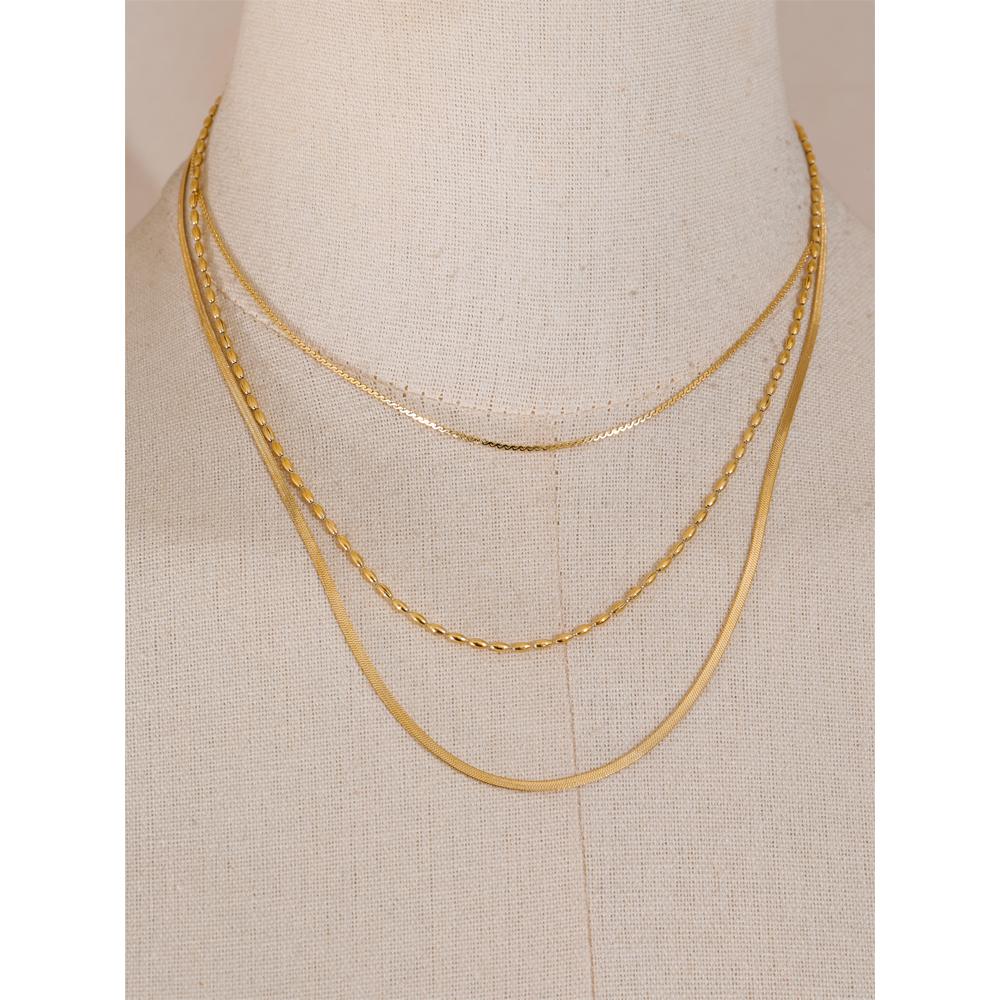 Yhpup High Quality Minimalist Stainless Steel Layered Stacking Fashion Chain Necklace Waterproof Basic Classic Trendy Jewelry
