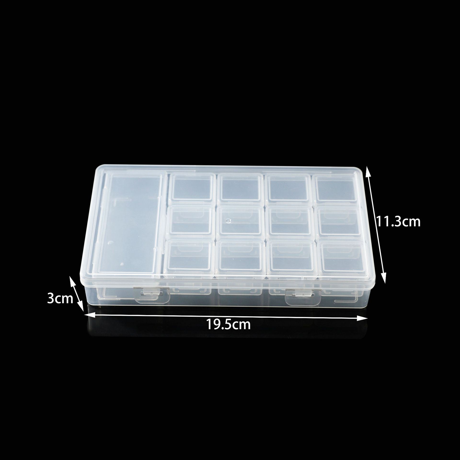 

Коробка в коробке (1 + 13) Портативная прозрачная коробка для ювелирных изделий, коробка для хранения деталей и инструментов для ремонта, упаковочная коробка с независимыми ячейками 19.5*11.3*3CM
