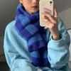 Studencki Damski Niebieski Paskowany Wełniany Szalik Dzianinowy Styl Koreański Zimowy Ciepły Ocieplacz na Szyję