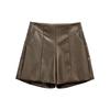 New Women's High-Waist Leather Bootcut Shorts - 2025 Autumn/Winter Sheepskin Outerwear
