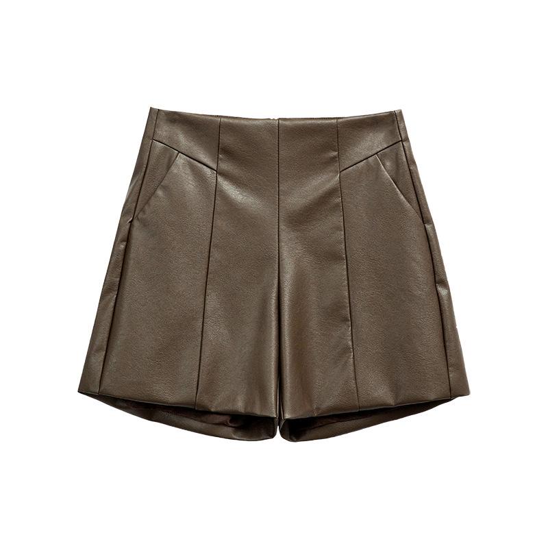 New Women's High-Waist Leather Bootcut Shorts - 2025 Autumn/Winter Sheepskin Outerwear
