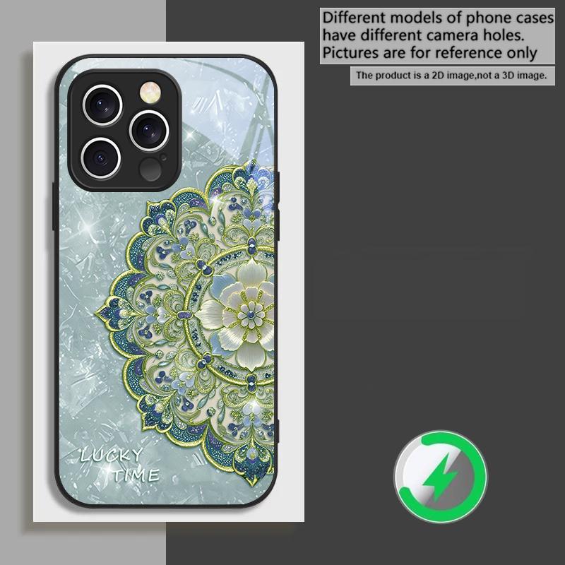 Fragrant Golden Mandala suitable for iPhone 17 Pro Max 16E 15 Pro 14 13 Plus 12 mini 11 XR Xs 7 8 16 Air black Glass Phone Case