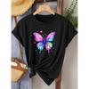 Plus Size, Women's Soft Breathable Butterfly Print T Shirt Round Neck Casual Blouse Top with Stretchy Polyester Fabric Suitable