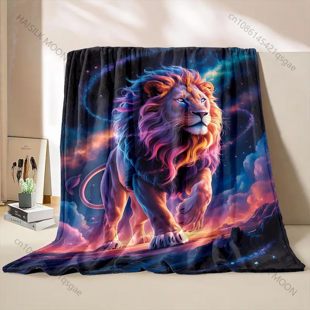 1PC Colorful Lion in Galaxy Print Blanket Warm Soft Fluffy Kids and Adult Sofa Bed Throw Blanket for Home Travel Camping Gifts