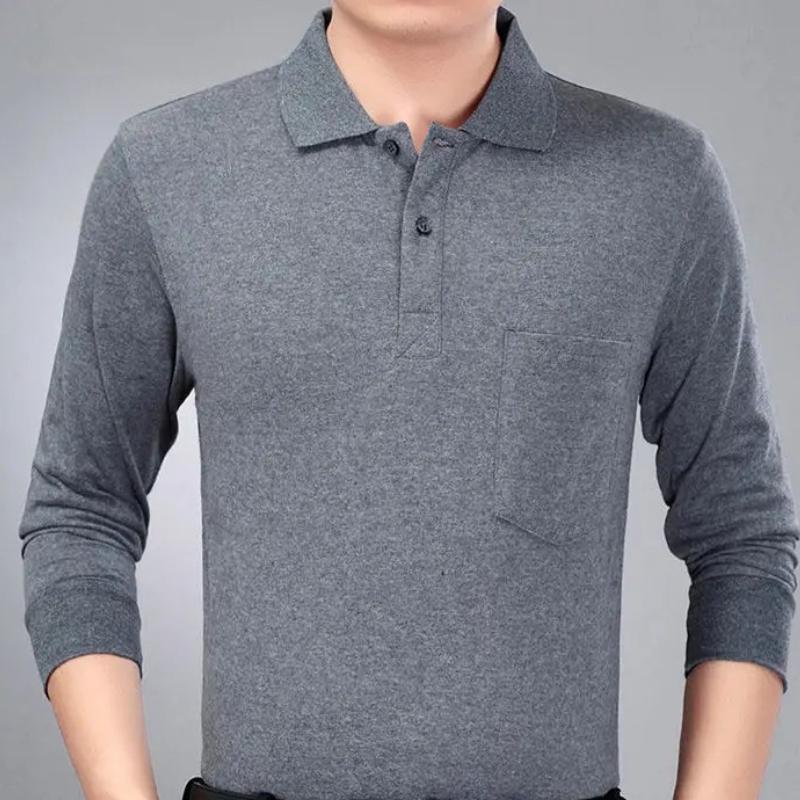 Camisas polo listradas masculinas da moda, novas camisas polo coreanas para negócios, primavera/outono, casuais, manga comprida, bolsos na lapela, roupas masculinas, tops de algodão, 2025