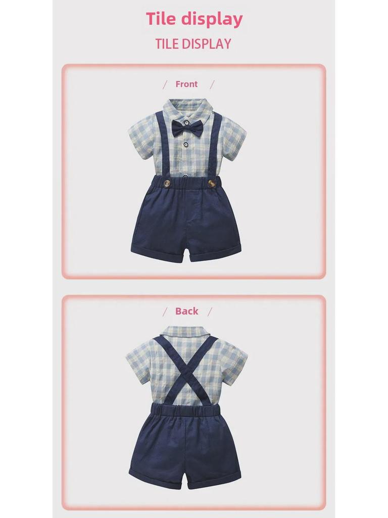 Baby Boy Summer Cotton Gentleman Suit: Korean Style Two-Piece Short-Sleeve