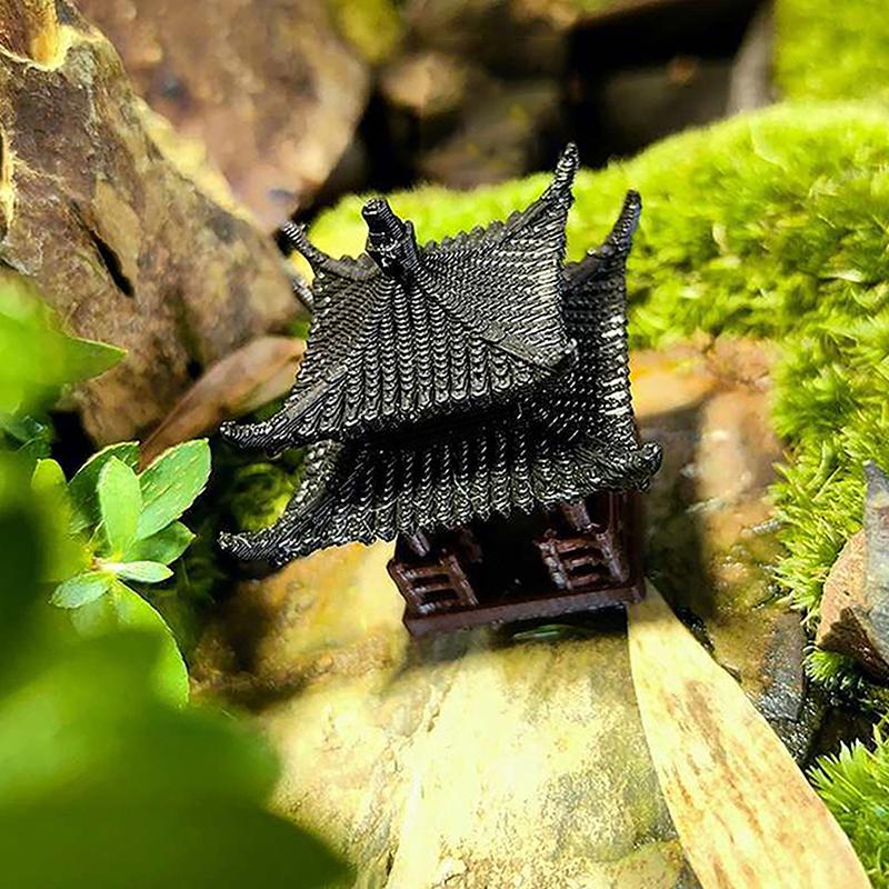 Mini Estatua de Pagoda Modelo de Edificio Antiguo Pabellón Hexagonal Entornos Asiáticos Exóticos Jarrón de Flores Decoración para Acuario Casa de Muñecas