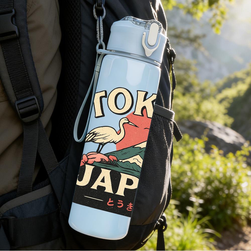 1PC Tokyo Japan Vintage Print 750ml Color Plastic Sports Water Bottle Leakproof Flip Straw Lid For Sports Office Home Use