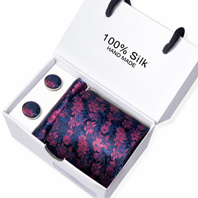 Men'S Business Tie Square Scarf Gift Box Striped Plain Suit Shirt Tie Black Gift Box Set