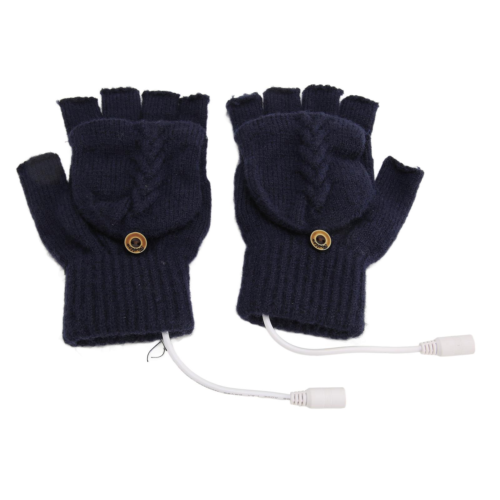 

USB-грелки с подогревом, перчатки с откидной крышкой, без пальцев, электронные, вязаные перчатки для мужчин и женщин, зима темно-синий