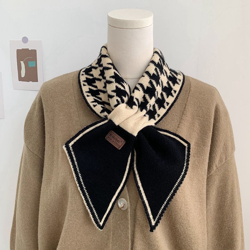 Korean Style High end White collar Houndstooth Scarf for Women in Autumn and Winter Imitation Cashmere Small Neck Scarf  Versatile  Warm and Versatile