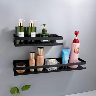 Stainless Steel Bathroom Shelf Black Shower Shampoo Storage Rack Adhesive Suqare Kitchen Bathroom Shlef  20cm 30cm 40cm 50cm