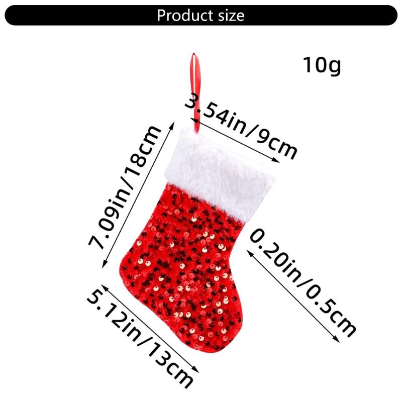 10Pcs Festival Gift Holders Fireplaces Decoration Sparkling Sequins Christmas Stockings with Plush White Rims Decors